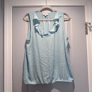 LOFT Light Blue Ruffle V-Neck Sleeveless Camisole